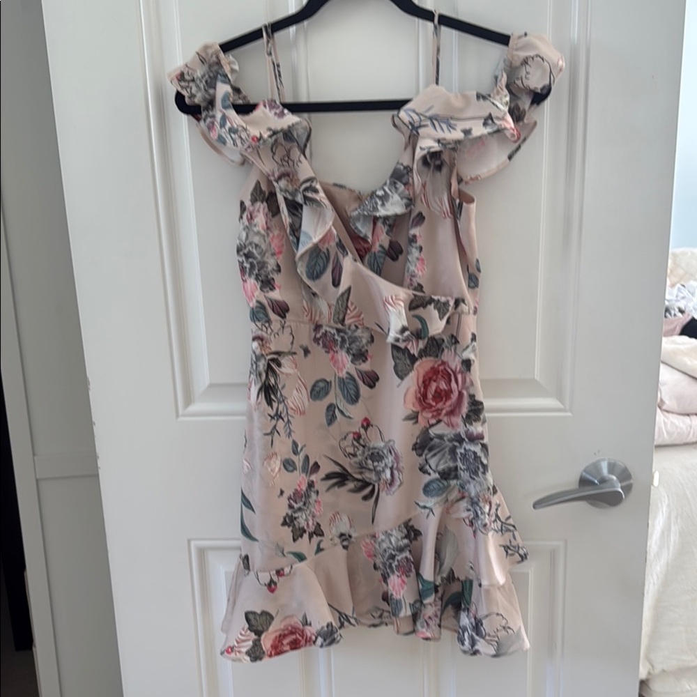 Majorelle floral ruffle mini dress- off the shoulder